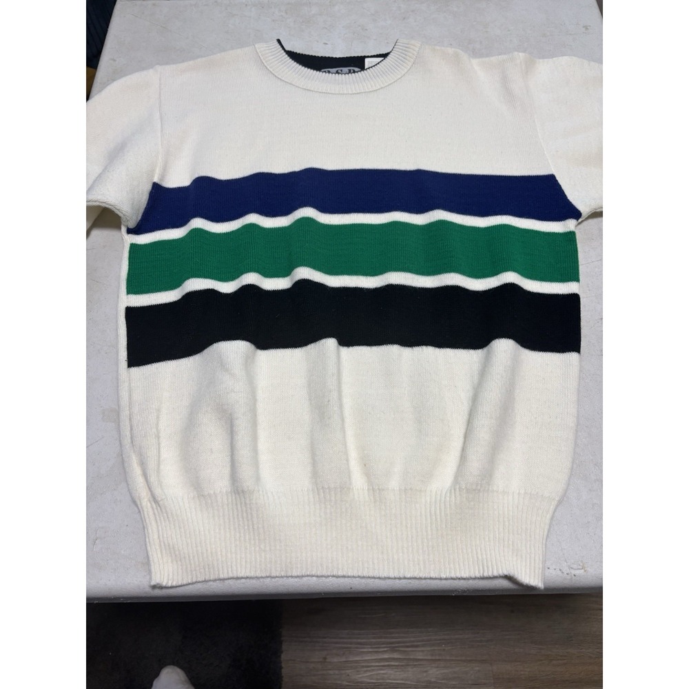 Vintage Striped Sweater Green‎ Blue Mod Large